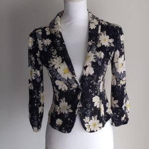 Candie's Black White Daisy Print Blazer Sz Small